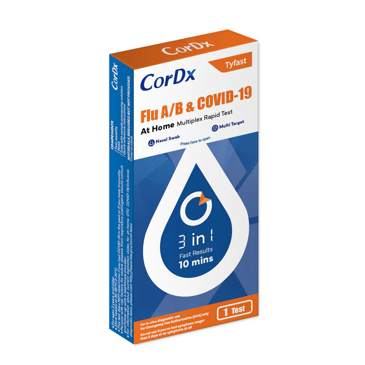 CorDx TyFast Flu A/B & COVID-19 At-Home Rapid Multiplex Test (2-Test Pack)